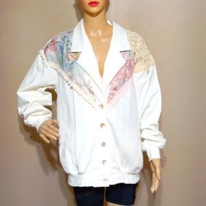 Pierre Lamonte vintage 80s unique embellished cotton jacket, sz L -XL